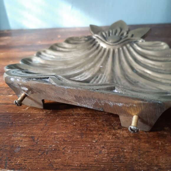 Solid Brass Shell Final, Tray, Wall Shelf Decor Victorian Art Nouveau Heavy - Picture 2 of 11